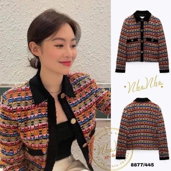 Zara Blogger Limited Edition Textured Tweed Multi Color Blazer Jacket. - Picture 3 of 16